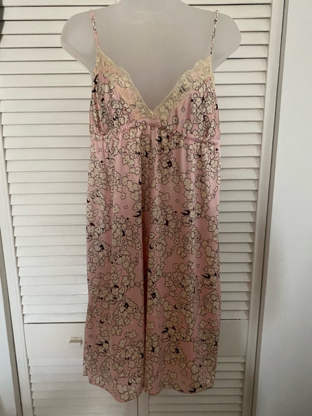 Floral Pink Lace-Trim Chemise Dress